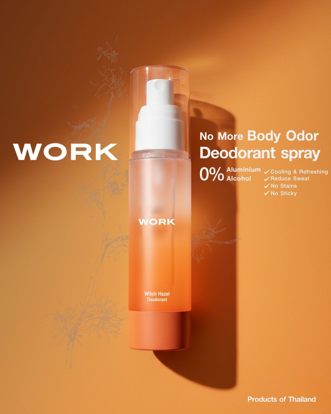 WORK Deodorant Spray (1 bottle): Aluminum-free, alcohol-free, controls body odor, sweat odor, and underarm odor. Leaves no stains.